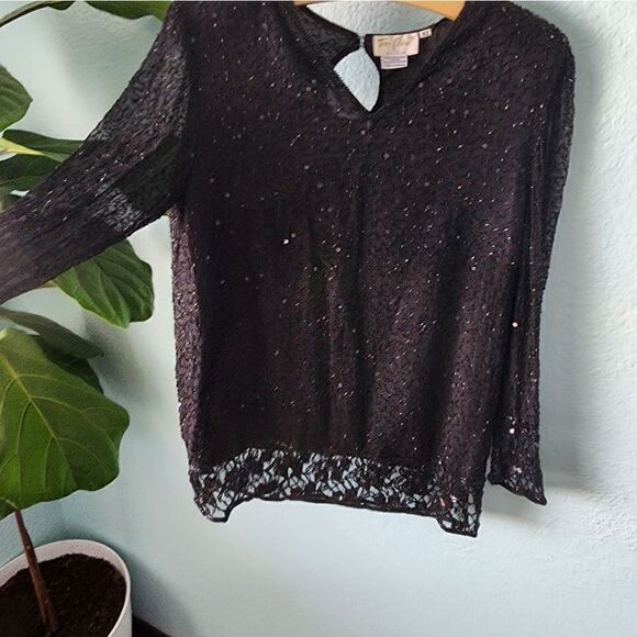 TAN CHHO SILK vintage embellish beads and sequins tunic style blouse - Picture 12 of 13